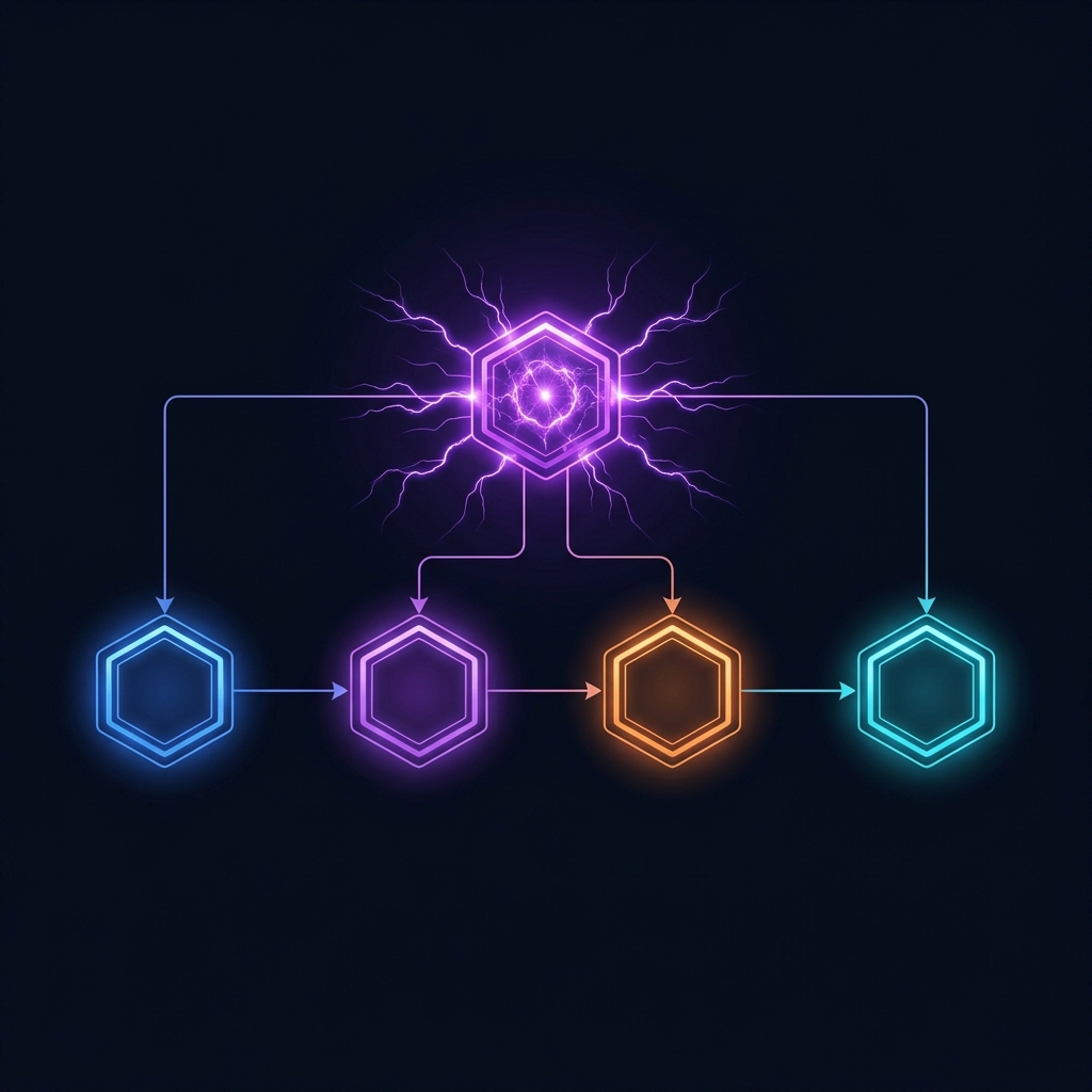Kthulhu Overmind orchestrator at the center connecting to four specialized agents: Scoper (blue), Scanner (purple), Verifier (orange), Reporter (cyan)